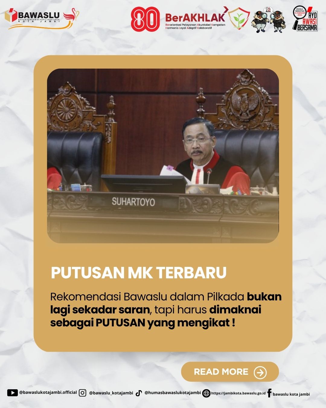 Sidang Pengucapan Putusan Perkara Nomor 104/PUU-XXIII/2025 Pengujian Materil Undang-Undang Nomor 1 Tahun 2015 tentang Penetapan Peraturan Pemerintah Pengganti Undang-Undang Nomor 1 Tahun 2014 tentang Pemilihan Gubernur, Bupati, dan Walikota Menjadi Undang-Undang, Rabu (30/7/2025).
